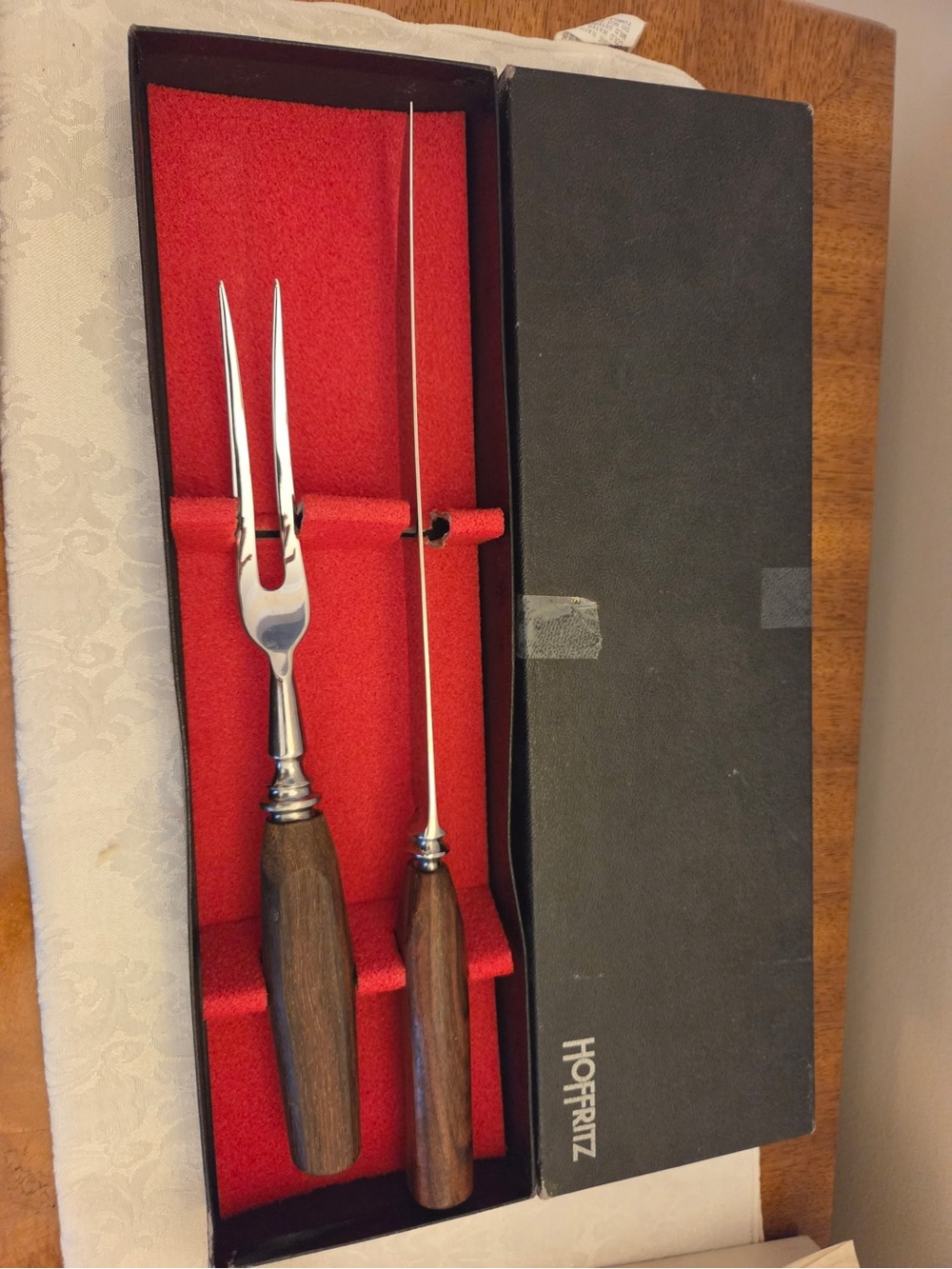 Walnut Wood Handle Carving Set - Brown Stainless Steel Fork & Knife